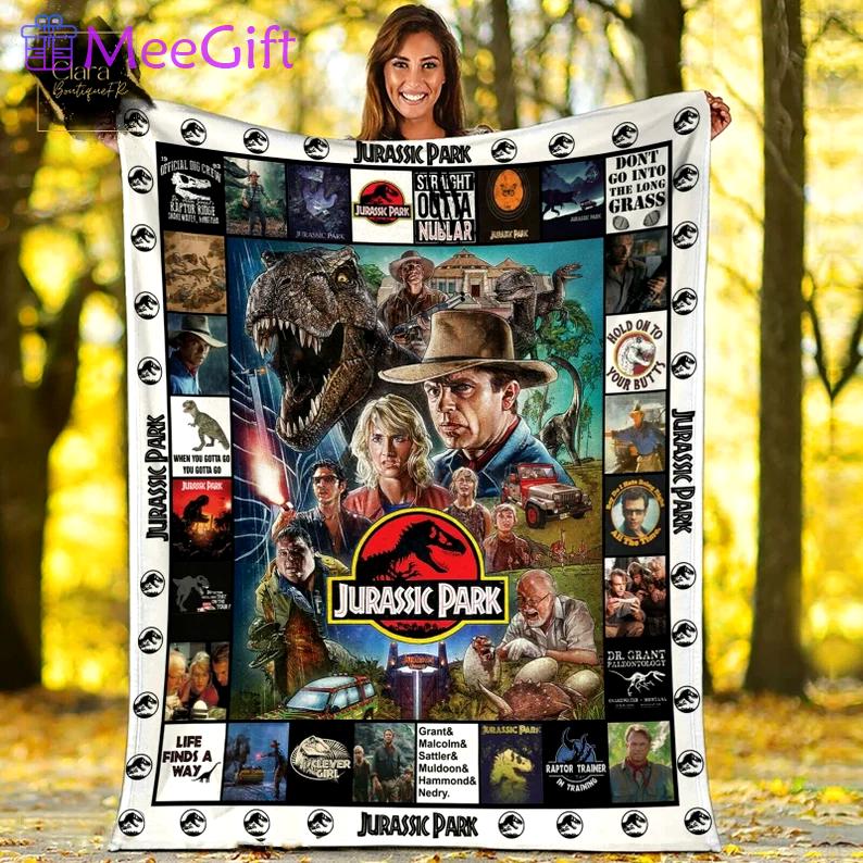 Jurassic park movie fleece blanket, mink sherpa blanket, jurassic park blanket, fossil dinosaur quilt, science fiction action film blanket Quilt Blanket