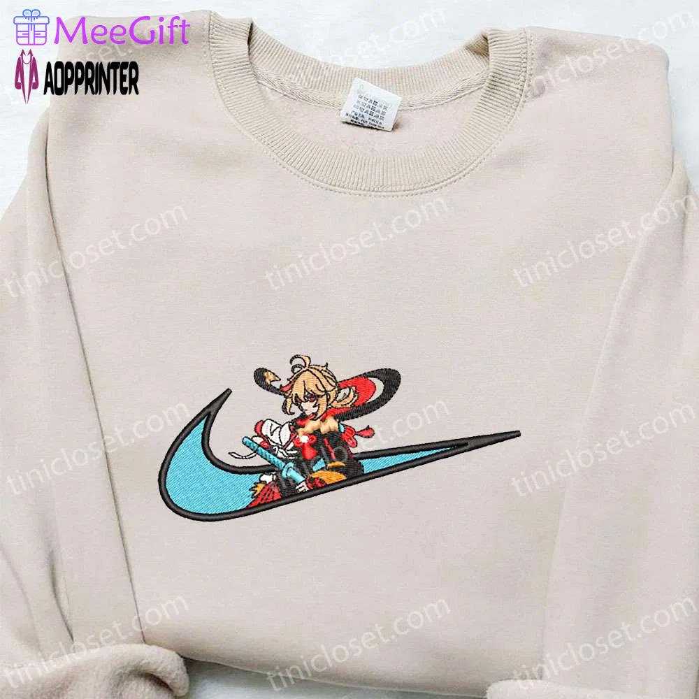 Kaedehara kazuha x nike swoosh embroidered shirt – genshin impact inspired nike shirt Embroidered Shirt