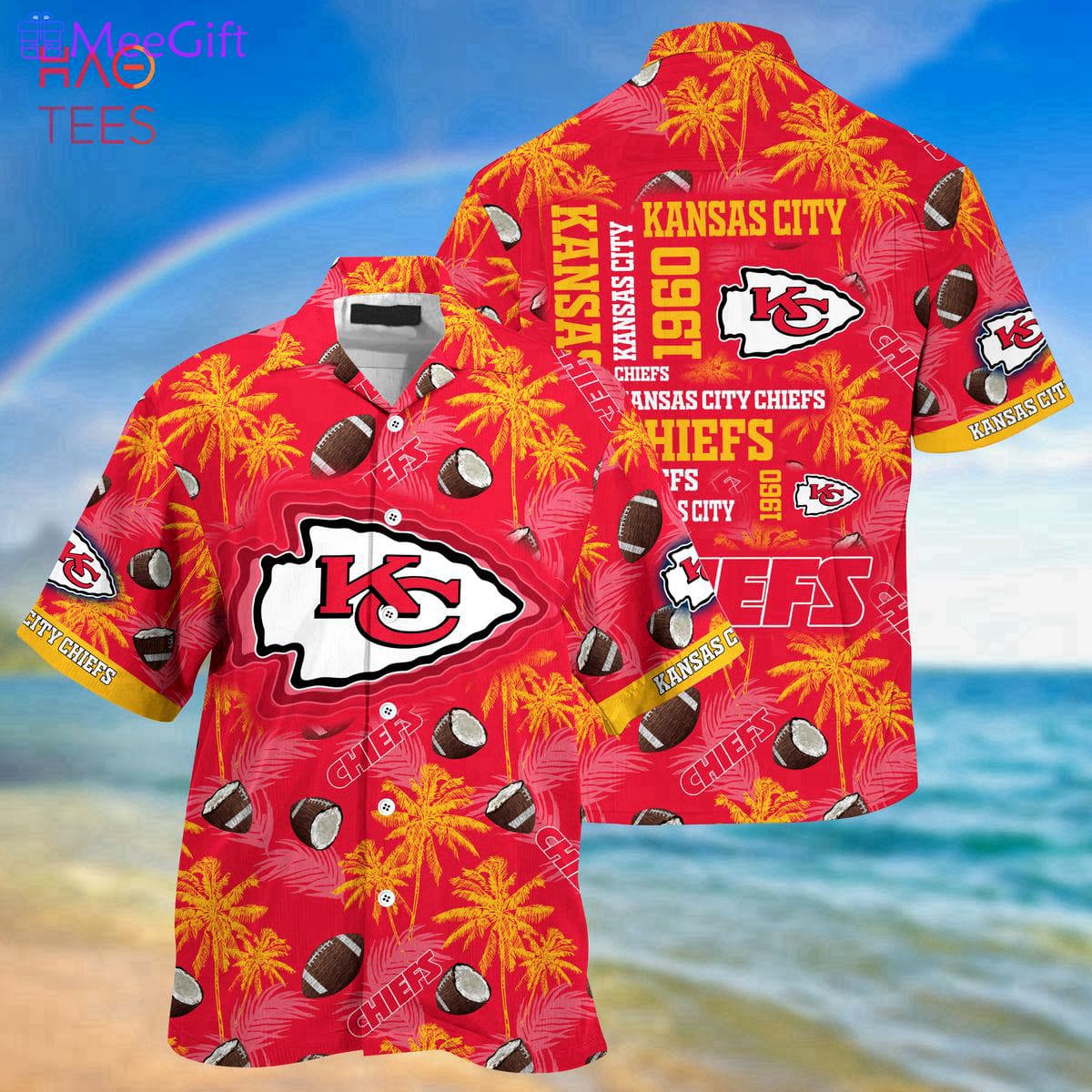 Kansas city chiefs nfl hawaiian summer button up t-shirt red 2023 Hawaii Shirt