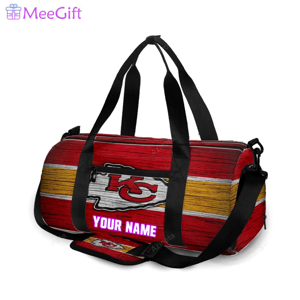 Kansas city chiefs wooden v2 texture personalized name travel bag gym bag 922 Travel Bag