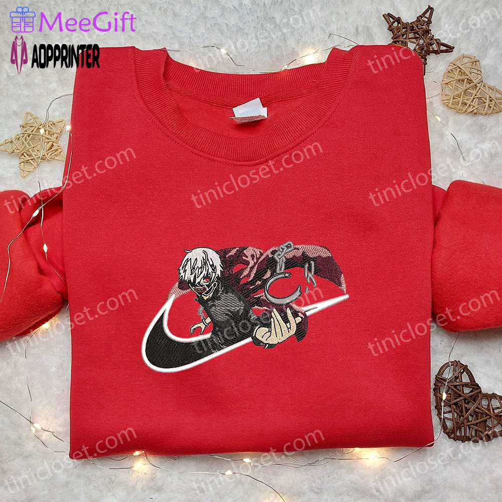 Ken kaneki x nike swoosh anime embroidered shirt – tokyo ghoul inspired nike brand limited edition Embroidered Shirt