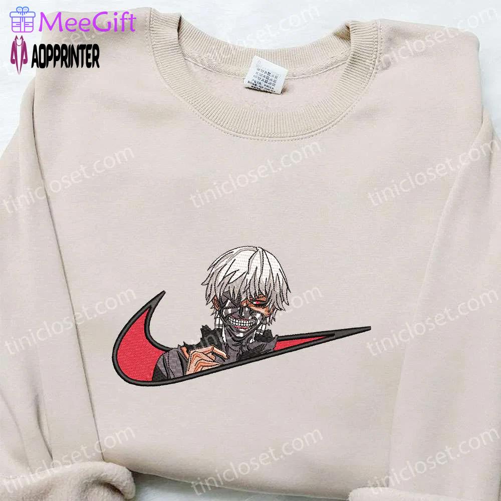 Ken kaneki x nike swoosh anime embroidered sweatshirt tokyo ghoul shirt – nike inspired Embroidered Shirt
