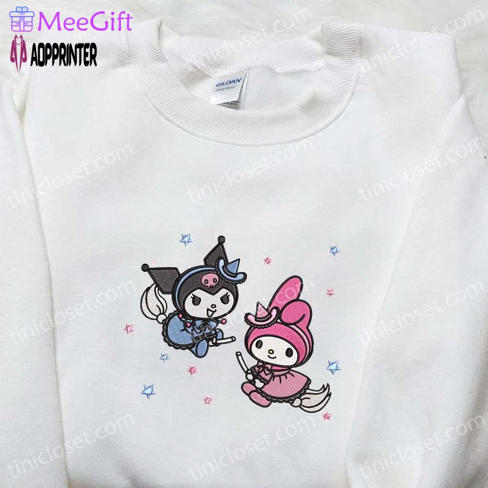 Kuromi & my melody witches hoodie: cute halloween embroidered sweatshirt best gift for daughter Embroidered Shirt
