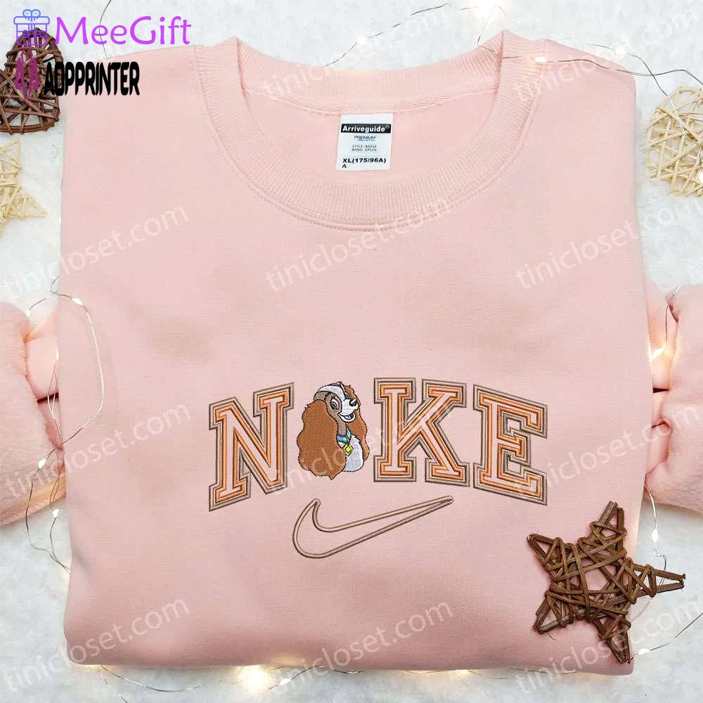 Lady x nike cartoon embroidered shirt: best nike inspired t-shirt for family perfect gift idea! Embroidered Shirt