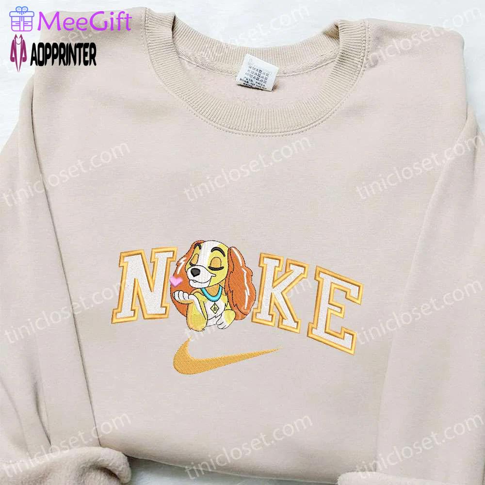 Lady x nike cartoon embroidered sweatshirt: disney characters & nike inspired shirt Embroidered Shirt