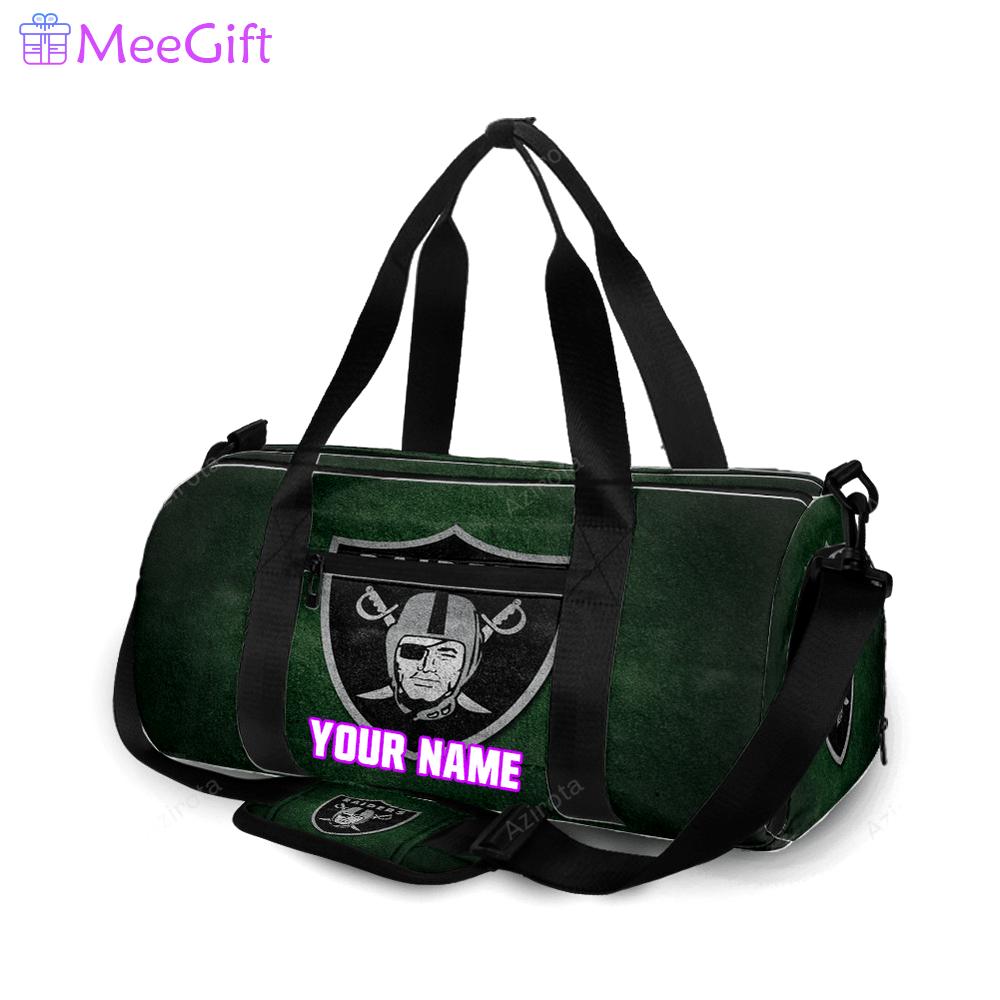 Las vegas raiders logo on the grass personalized name travel bag gym bag 1335 Travel Bag