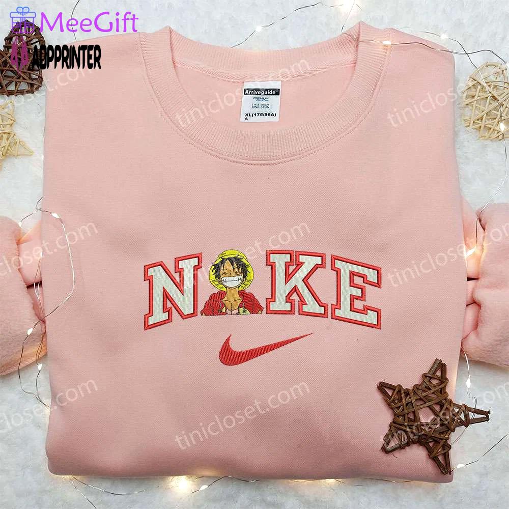 Laughing luffy x nike embroidered shirt – one piece custom design Embroidered Shirt