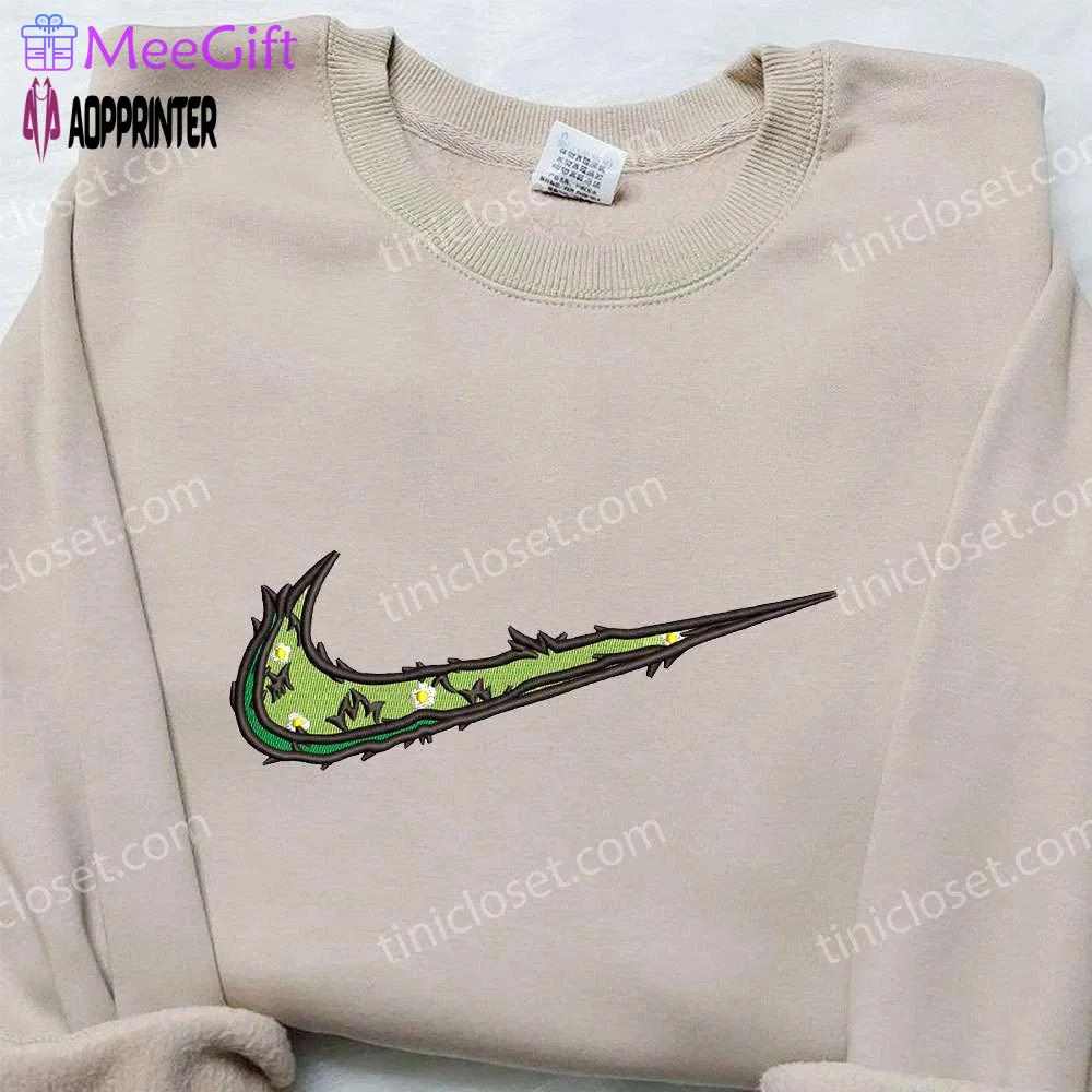 Leaves & flowers x nike swoosh hoodie nike inspired shirt – perfect birthday gift idea Embroidered Shirt