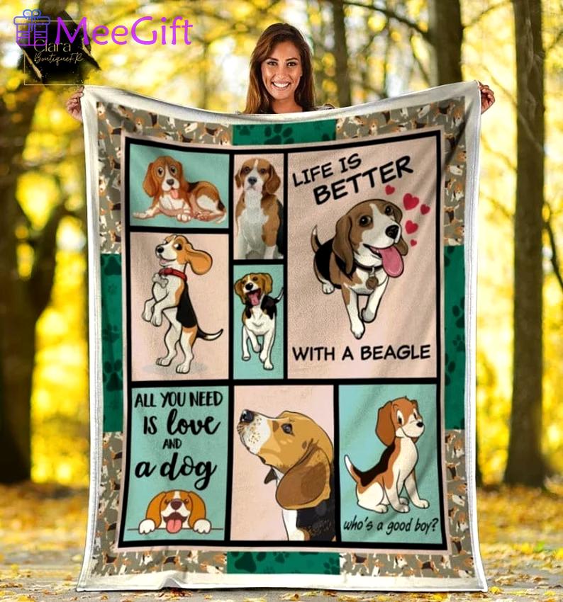 Life is better with a beagle dog fleece blanket, mink sherpa blanket, beagle blanket, pet quilt, beagle owner gift, dog quilt Quilt Blanket