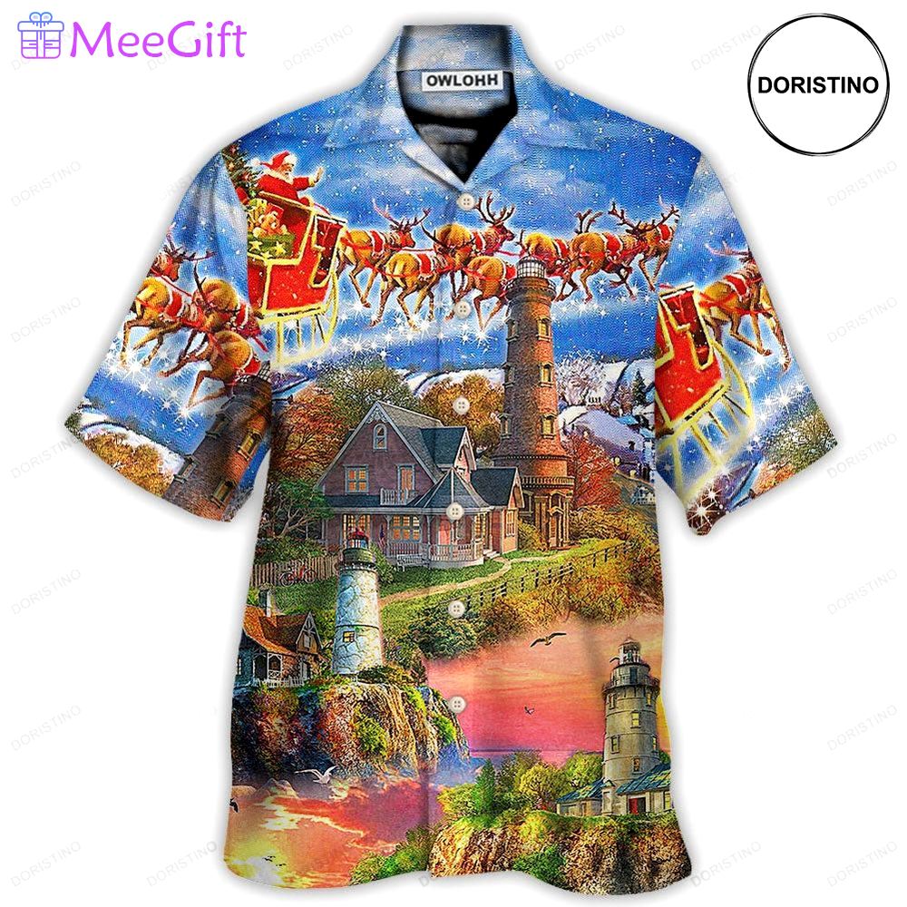 Lighthouse christmas santa shine like a lighthouse hawaiian shirt Hawaii Shirt Shorts & Flip Flops