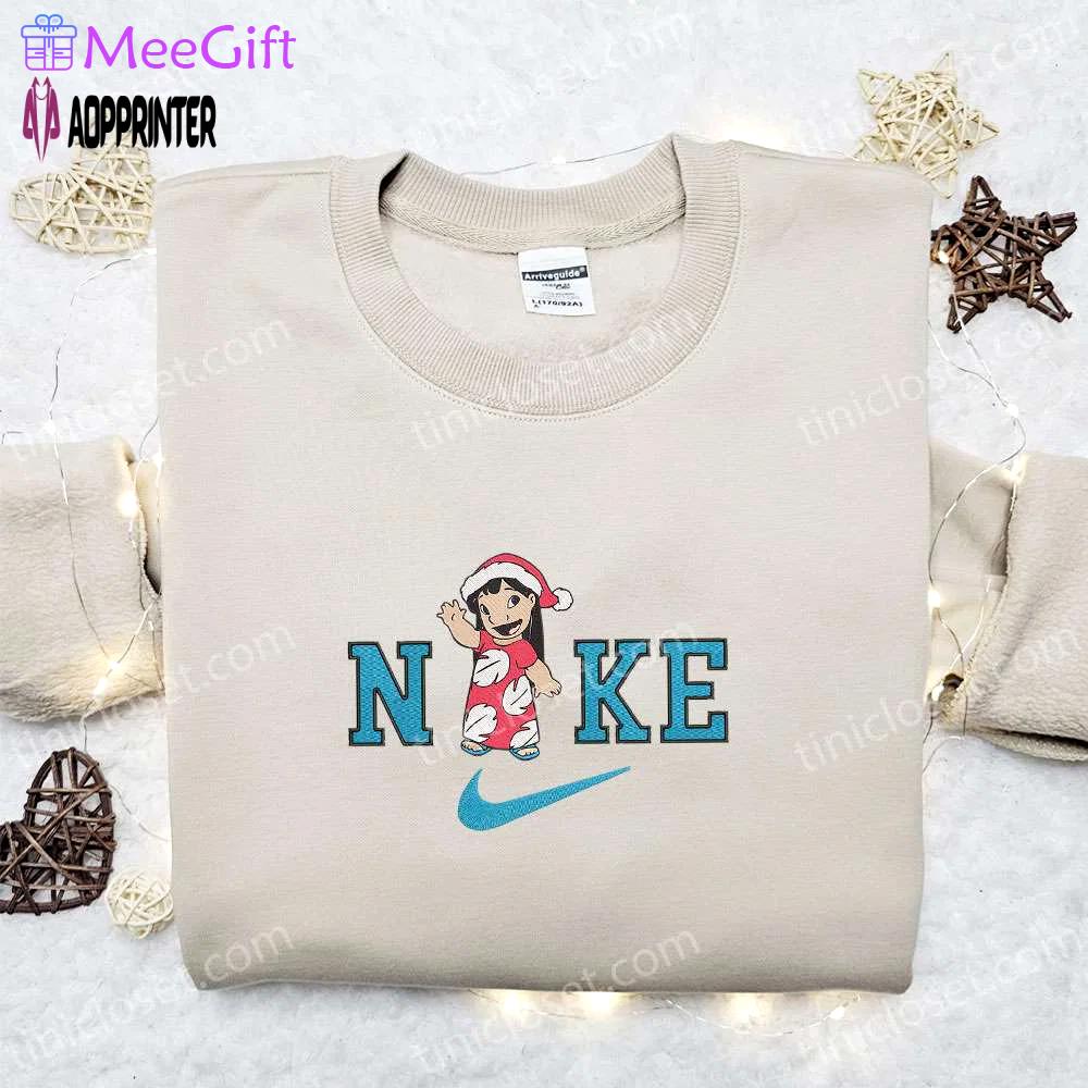 Lilo xmas hat x nike christmas sweatshirt: disney characters movie embroidered shirt best gift ideas Embroidered Shirt