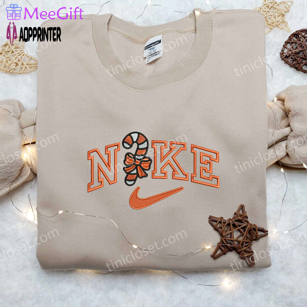 Limited edition candy cane orange x nike embroidered shirt – festive christmas apparel Embroidered Shirt
