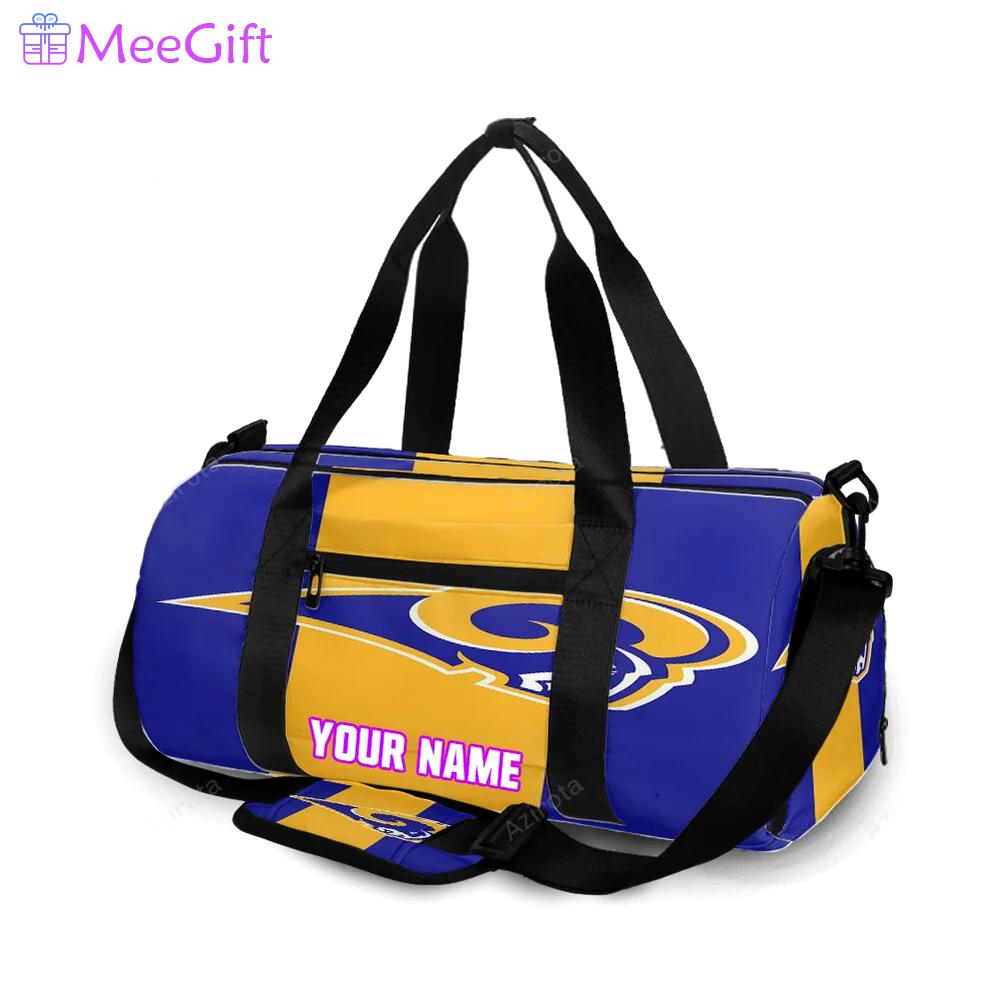 Los angeles rams blue yellow striped personalized name travel bag gym bag 2070 Travel Bag