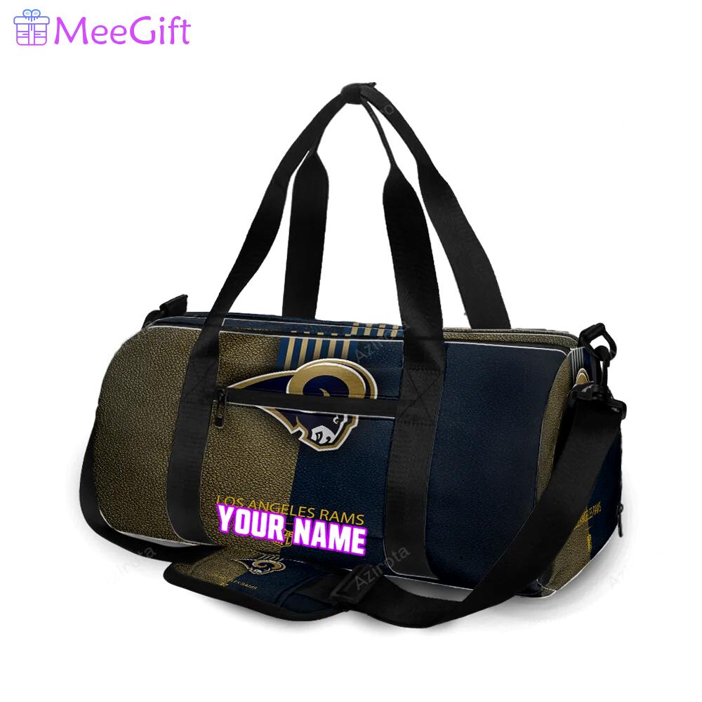 Los angeles rams yellow navy leather personalized name travel bag gym bag 1274 Travel Bag