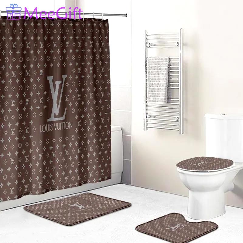 louis vitton brownbeige full bath mat hypebeast luxury fashion brand bathroom sets home decor Bathroom Set