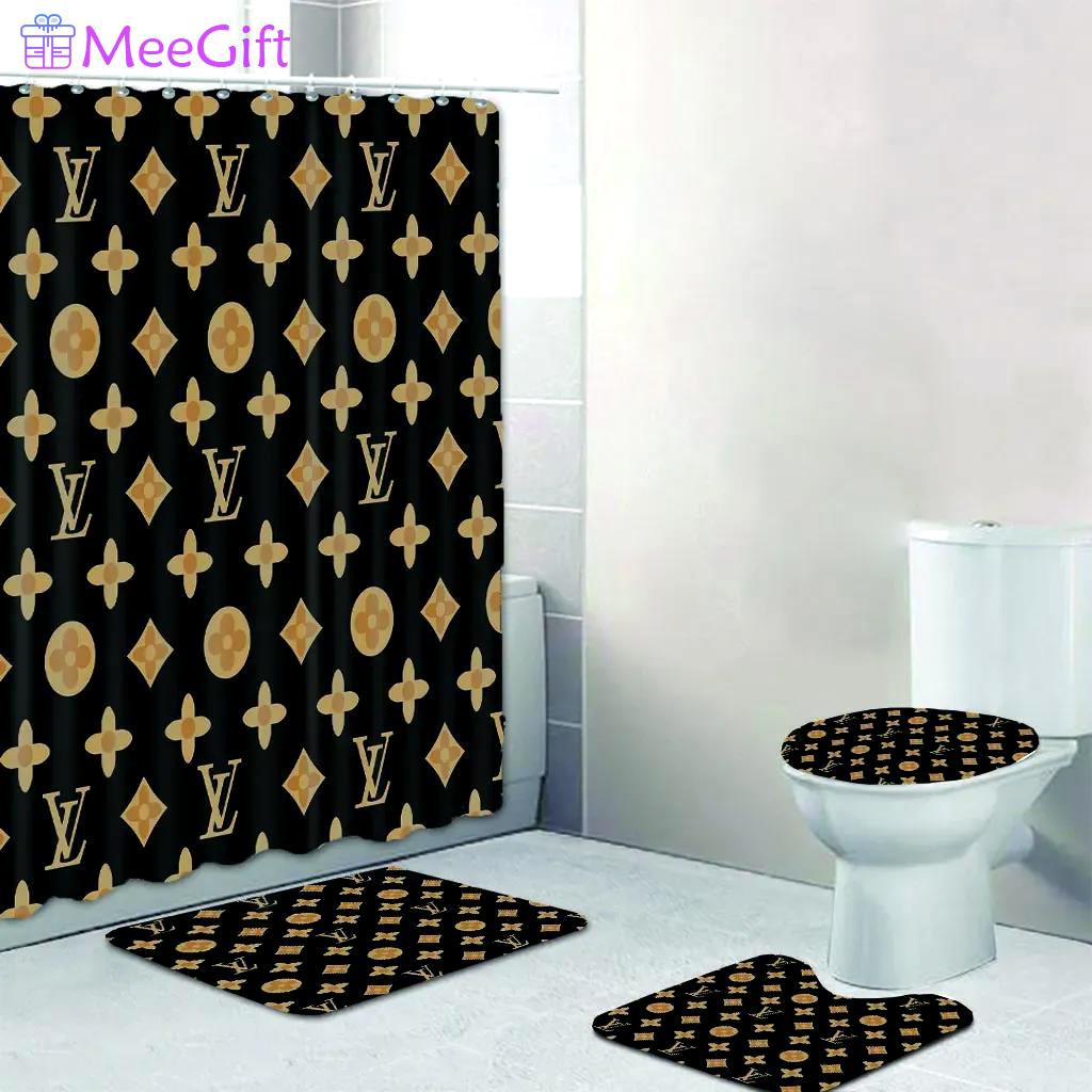 louis vitton dark beige and black full bathroom set luxury fashion brand home decor bath mat hypebeast Bathroom Set