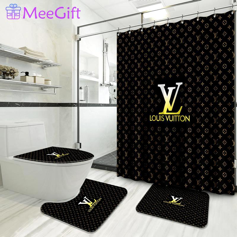 Louis vuitton black golden bathroom sets home decor luxury fashion brand bath mat hypebeast Bathroom Set