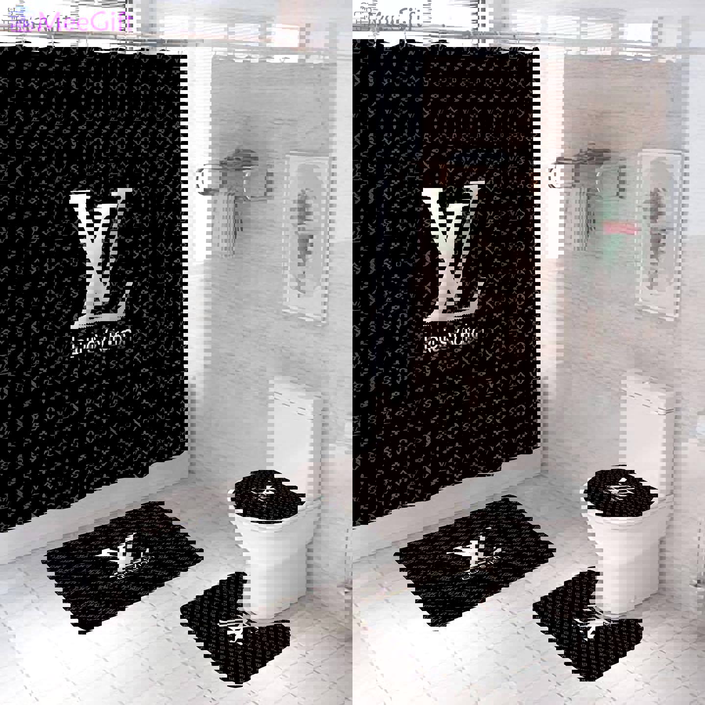 Louis vuitton black hypebeast luxury fashion brand bathroom sets bath mat home decor Bathroom Set