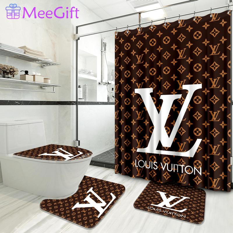 Louis vuitton brown big logo type 718 Bathroom Accessory Sets Bathroom Sets Luxury Fashion Brand Hypebeast Bathroom Bath Mat Set Home Decor Pedestal Rug Waterproof Shower Curtain Toilet Cover
