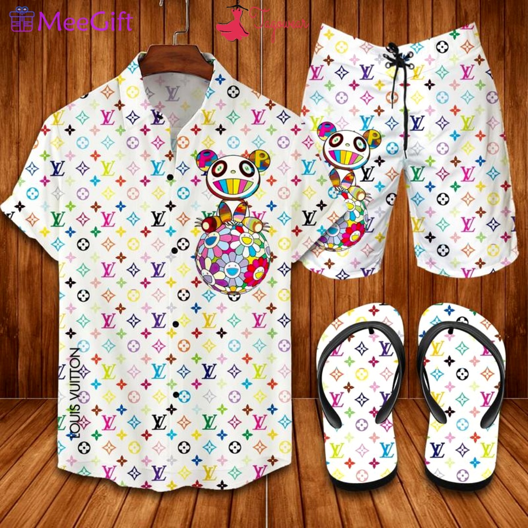 Louis vuitton flip flops and combo hawaiian shirt beach shorts luxury summer clothes style 533 Hawaii Shirt Shorts & Flip Flops