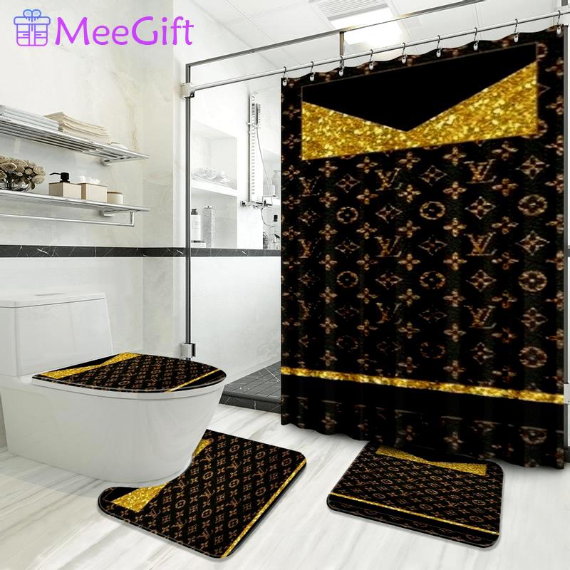 Louis vuitton golden luxury fashion brand bathroom sets home decor bath mat hypebeast Bathroom Set