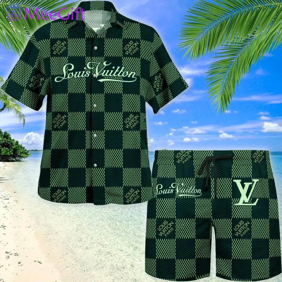 Louis vuitton green luxury brand fashion hawaii set Hawaii Shirt Shorts & Flip Flops