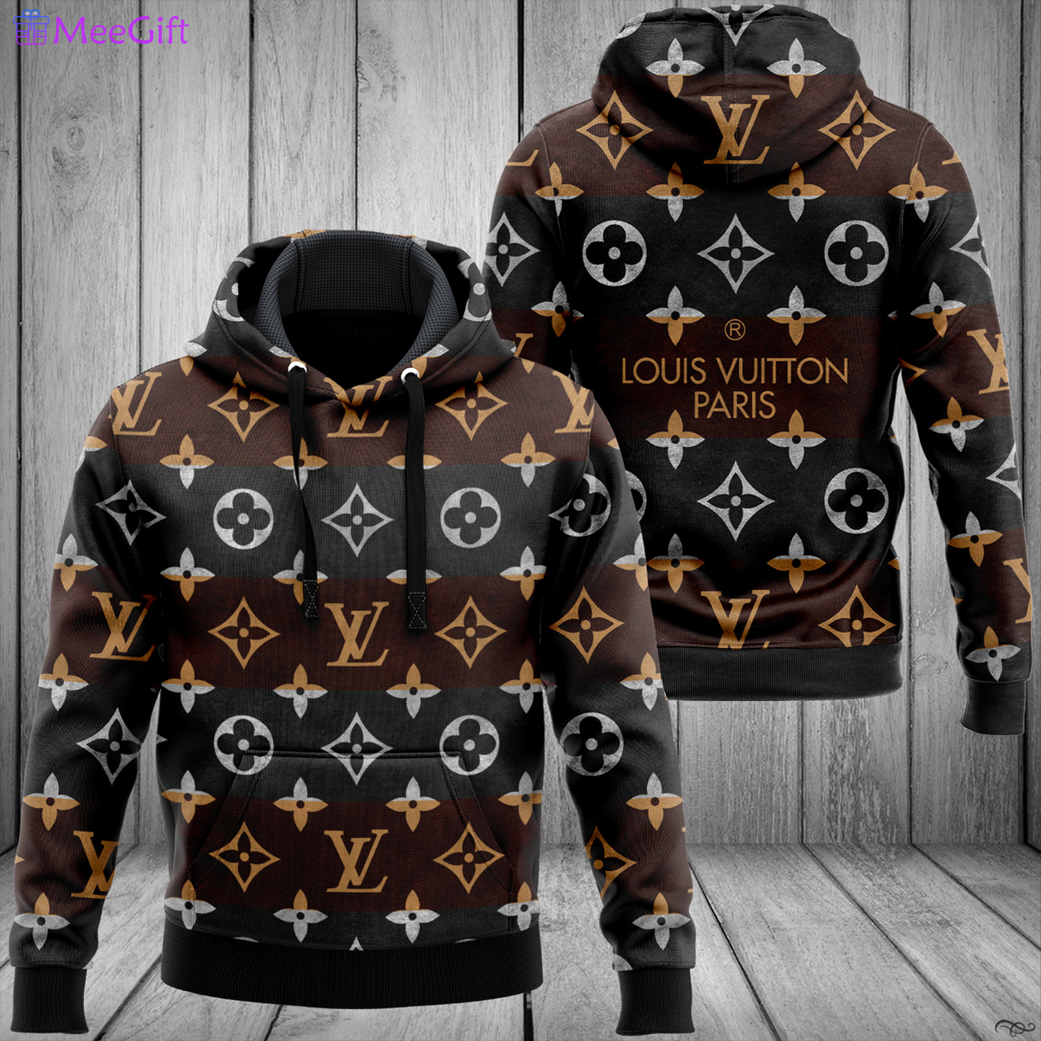 Louis vuitton grey brown fashion luxury brand hoodie for men women Hoodie 3D