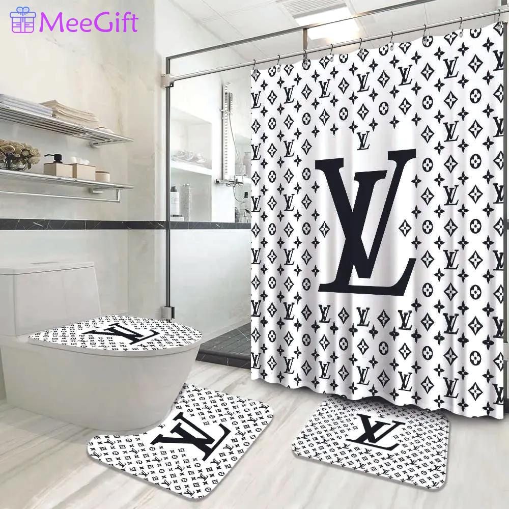 Louis vuitton logo type 1080 Bathroom Accessory Sets Waterproof Shower Curtain Bathroom Sets Bath Mat Set Hypebeast Bathroom Toilet Cover Luxury Fashion Brand Pedestal Rug Home Decor