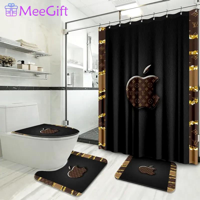 Louis vuitton logo type 1492 Bathroom Accessory Sets Waterproof Shower Curtain Hypebeast Bathroom Toilet Cover Pedestal Rug Luxury Fashion Brand Home Decor Bathroom Sets Bath Mat Set