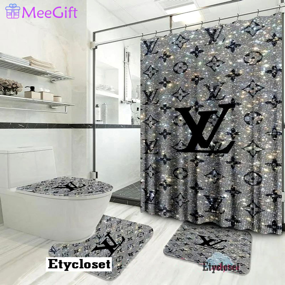 Louis vuitton lv bling bathroom sets luxury fashion brand home decor bath mat hypebeast Bathroom Set