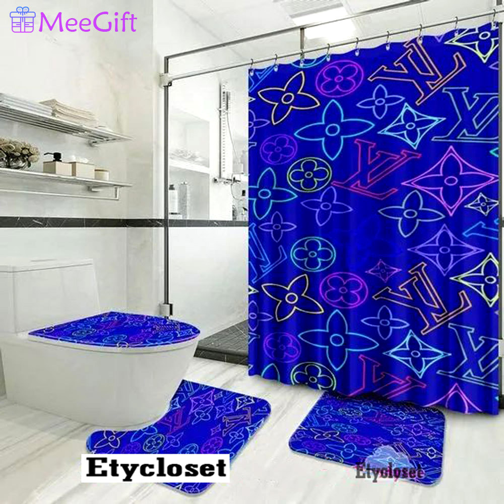 Louis vuitton lv blue bathroom sets luxury fashion brand bath mat hypebeast home decor Bathroom Set