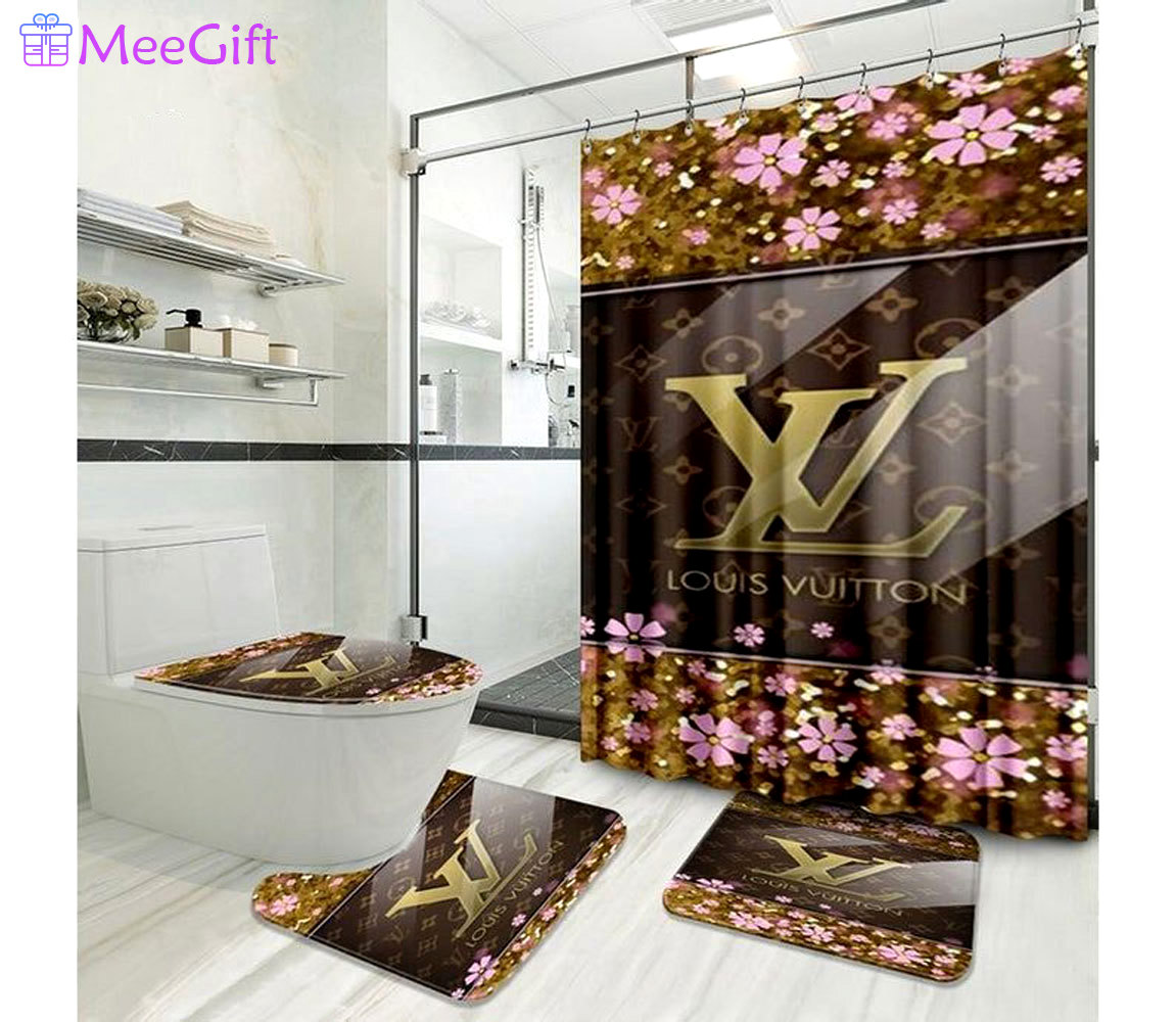 Louis vuitton lv brown flower bathroom sets bath mat hypebeast luxury fashion brand home decor Bathroom Set
