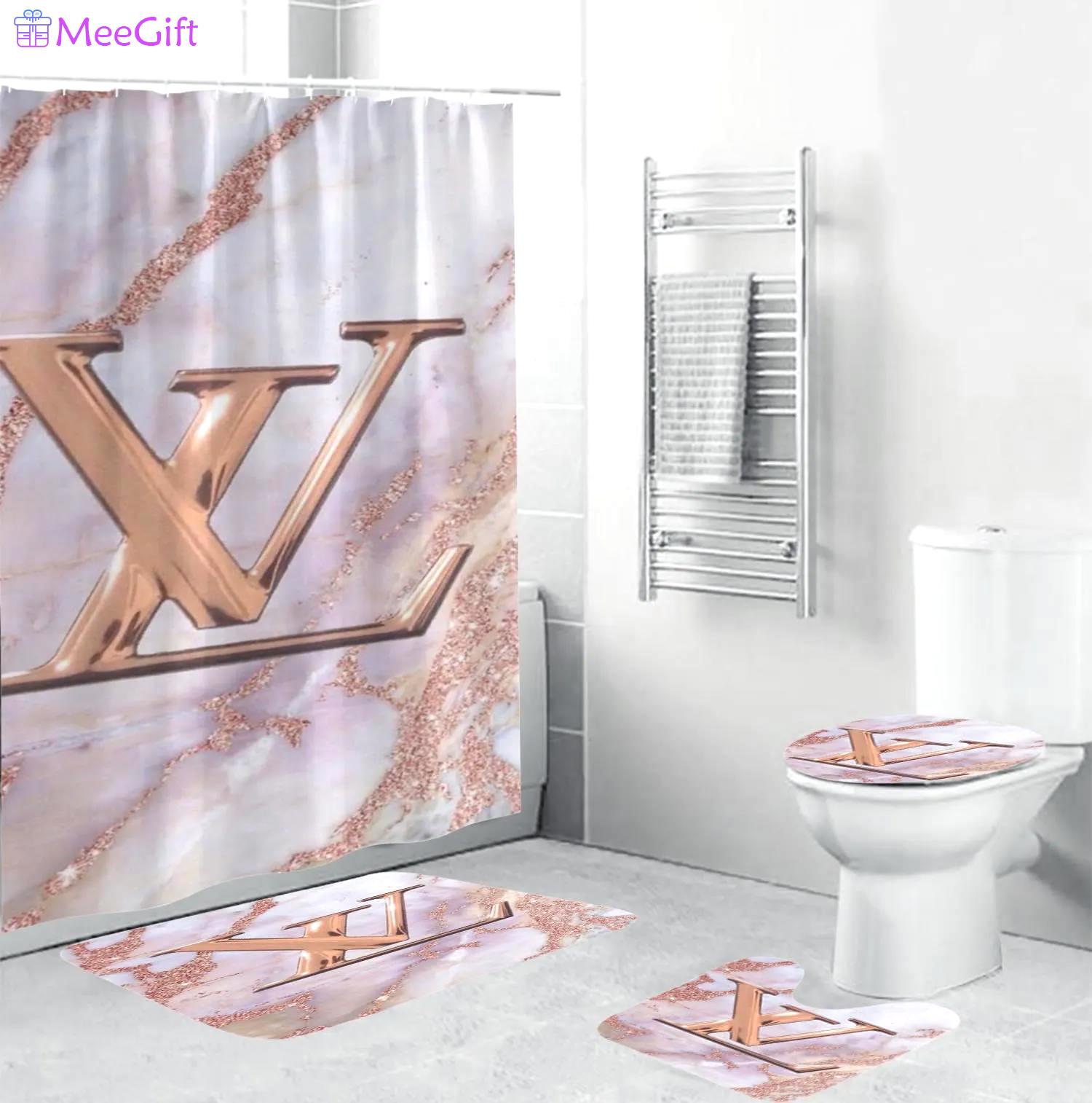 Louis vuitton lv louis vuitton bronzein marble background bathroom set bath mat hypebeast luxury fashion brand home decor Bathroom Set