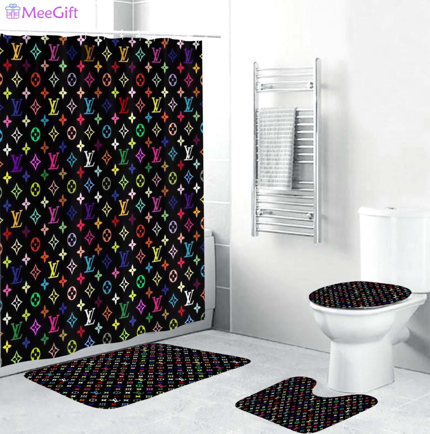 Louis vuitton lv multicolor home decor luxury fashion brand bath mat bathroom sets hypebeast Bathroom Set