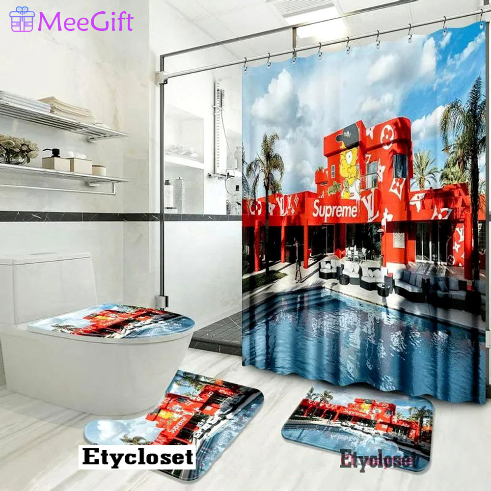 Louis vuitton lv supreme the simpsons home decor luxury fashion brand bathroom sets hypebeast bath mat Bathroom Set