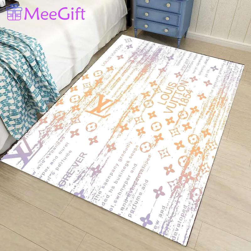 Louis vuitton lv white logo type 391. Upgrade Your Living Room with Luxury Home Decor: Area Carpets, Floor Decor, Door Mats, and Hot Gift Items with style a High-End Fashion Brand Rectangle Rug