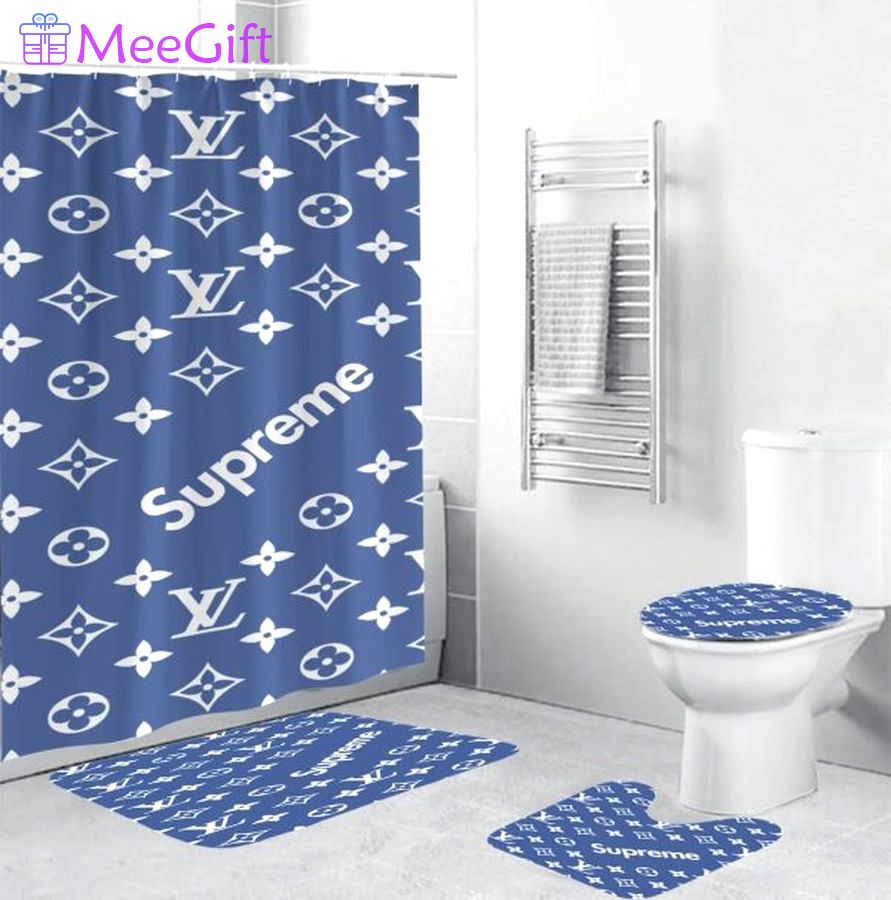 Louis vuitton supreme blue bathroom set home decor Bathroom Set