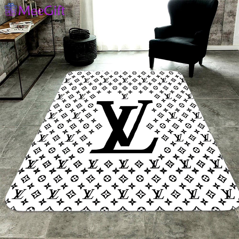 Louis vuitton white logo type 611. Upgrade Your Living Room with Luxury Home Decor: Area Carpets, Floor Decor, Door Mats, and Hot Gift Items with style a High-End Fashion Brand Rectangle Rug