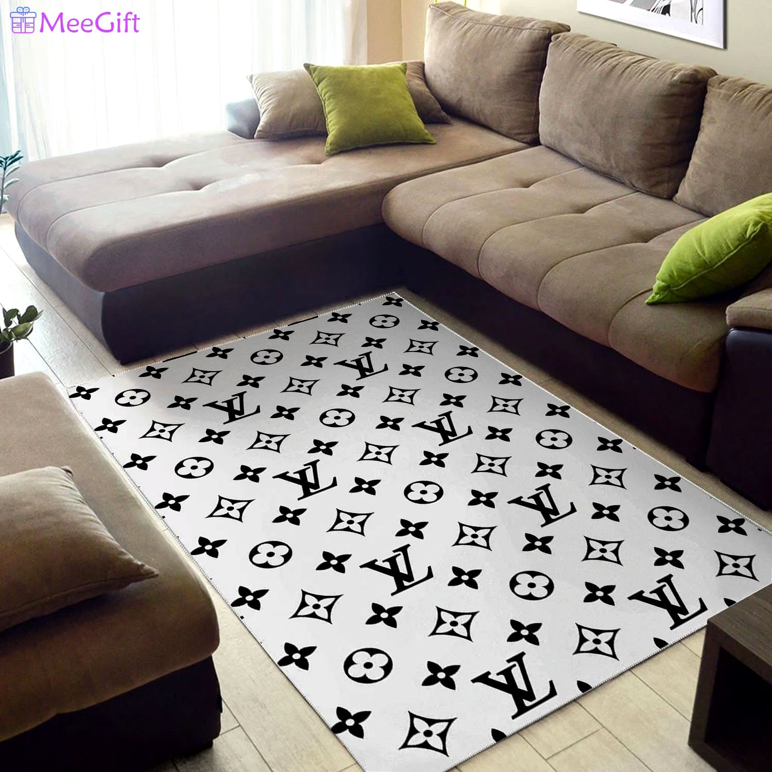 Louis vuitton white logo type 633. Upgrade Your Living Room with Luxury Home Decor: Area Carpets, Floor Decor, Door Mats, and Hot Gift Items with style a High-End Fashion Brand Rectangle Rug