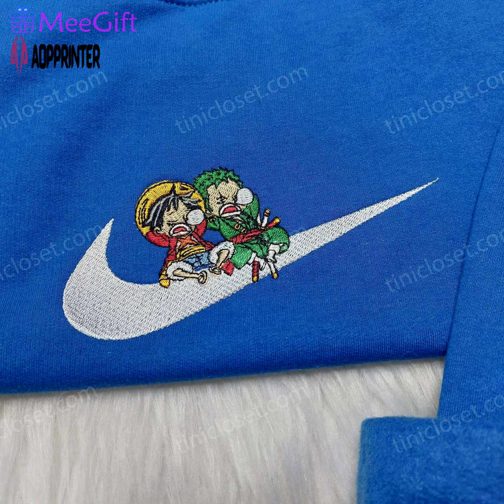 Luffy zoro nike embroidered sweatshirt: one piece hoodie & anime shirt hot topic Embroidered Shirt