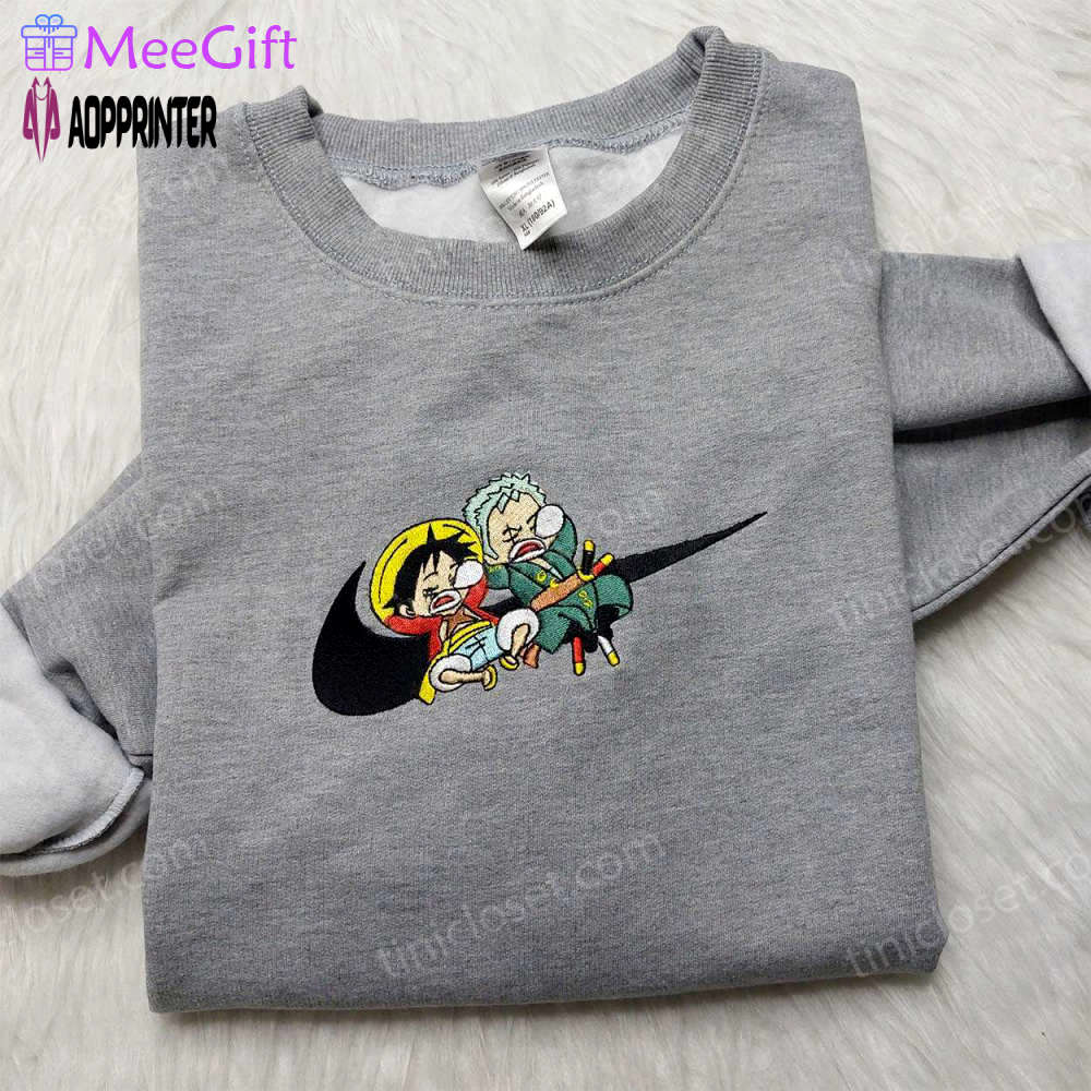 Luffy zoro nike swoosh shirt & one piece hoodie: anime embroidered apparel at hot topic Embroidered Shirt