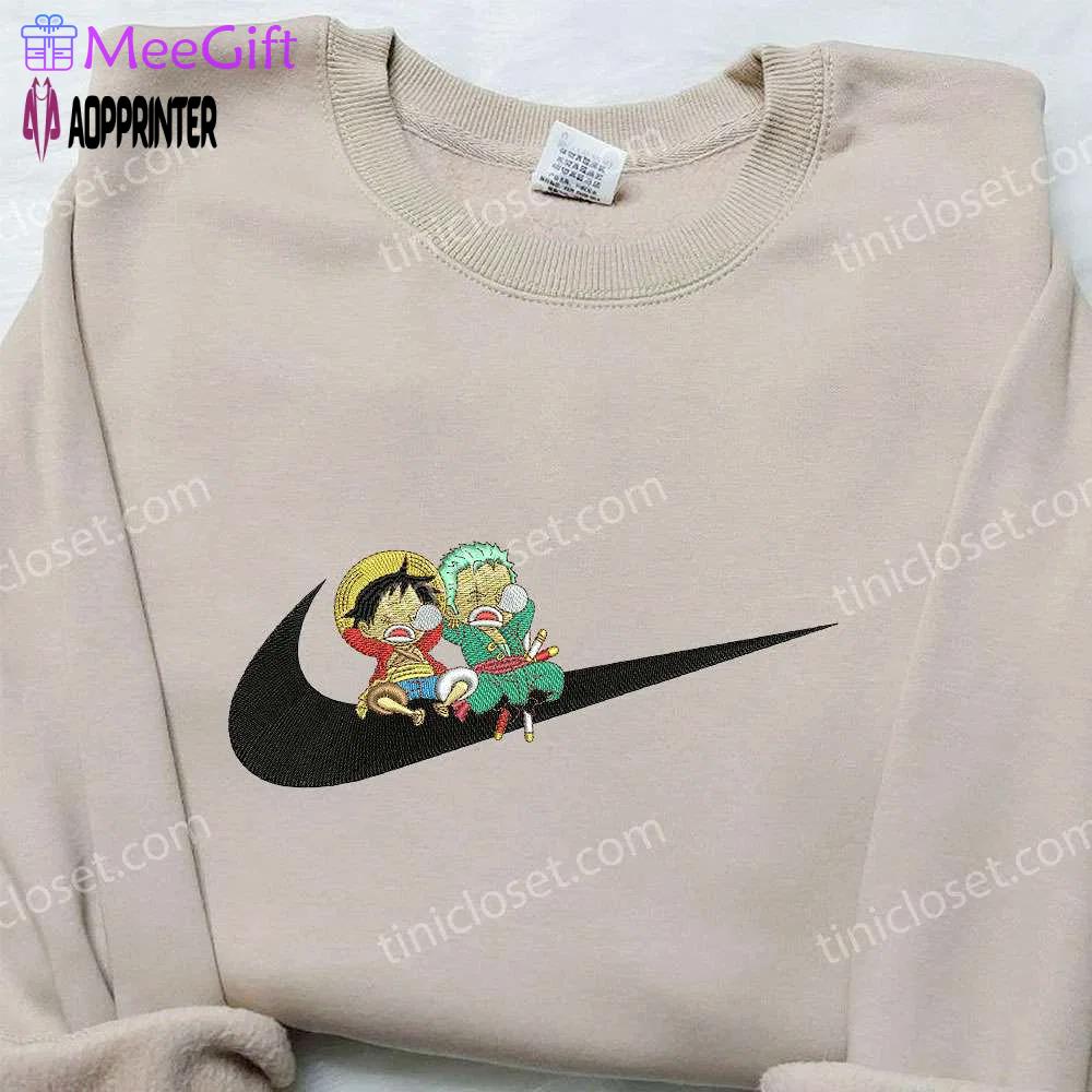 Luffy & zoro x nike: embroidered hoodie one piece & inspired shirt Embroidered Shirt