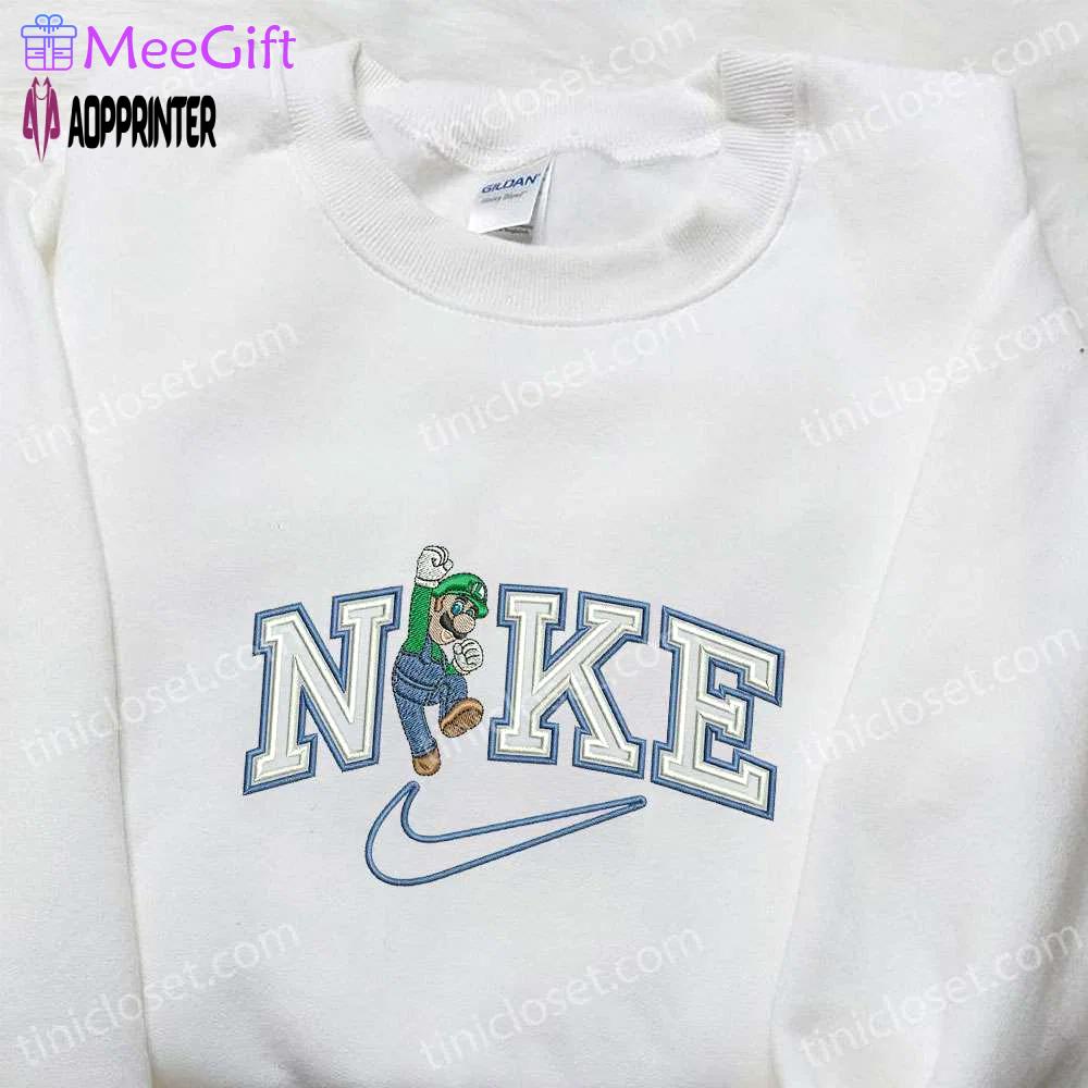 Luigi x nike embroidered cartoon tshirt: super mario inspired shirt for a fun and stylish look Embroidered Shirt
