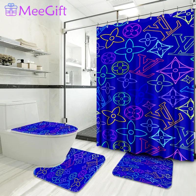 Lv louis vuitton logo type 836 Bathroom Accessory Sets Waterproof Shower Curtain Bathroom Sets Toilet Cover Luxury Fashion Brand Hypebeast Bathroom Bath Mat Set Home Decor Pedestal Rug