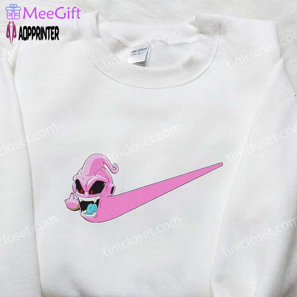 Majin boo x nike swoosh anime hoodie & dragon ball embroidered shirt nike-inspired apparel Embroidered Shirt