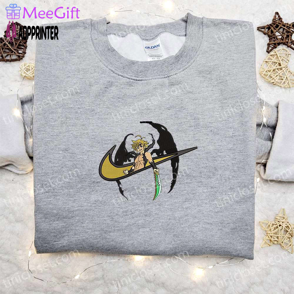 Meliodas x nike swoosh anime embroidered hoodie & the seven deadly sins shirt: nike inspired embroidery Embroidered Shirt