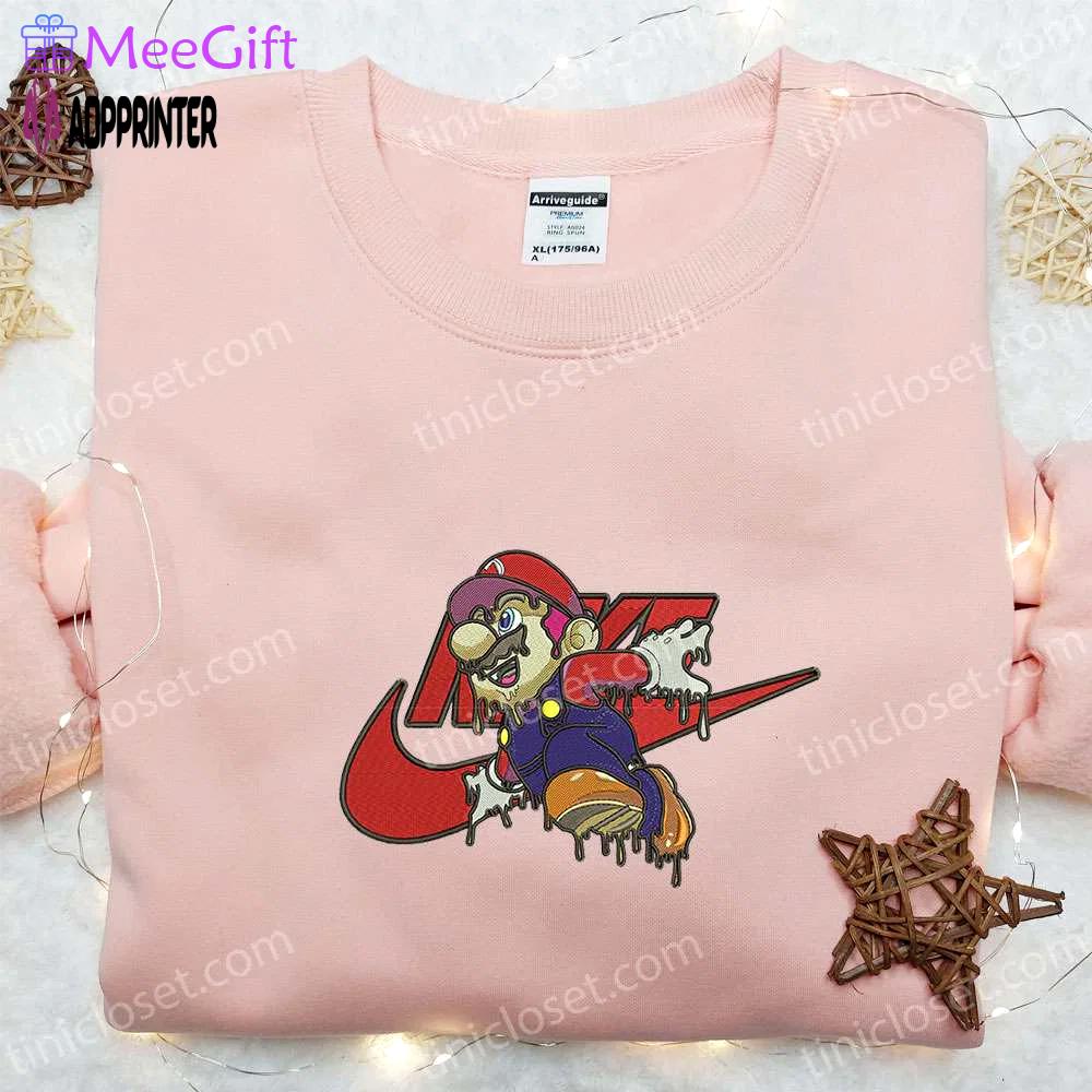 Melting mario x nike swoosh cartoon embroidered shirt super mario & nike inspired design Embroidered Shirt