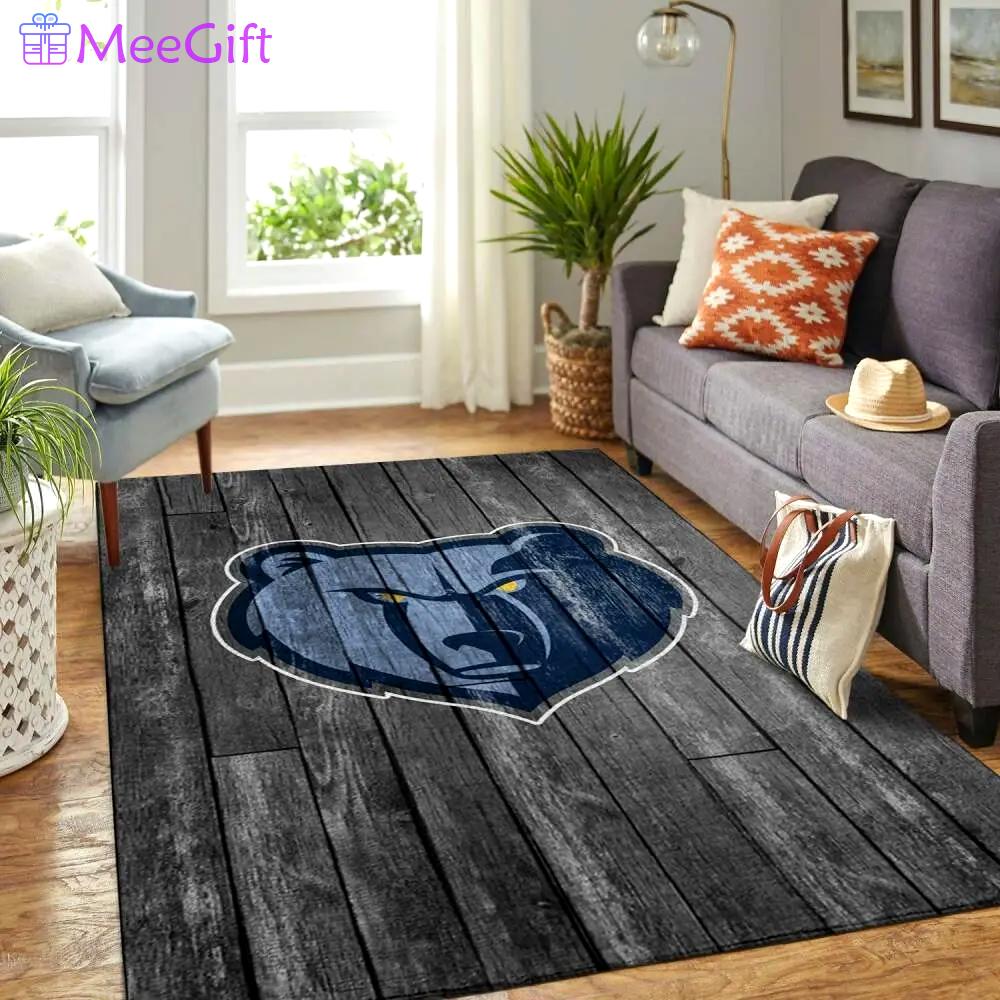 Memphis grizzlies nba grey wooden style living room rug regtangle carpet Rectangle Rug