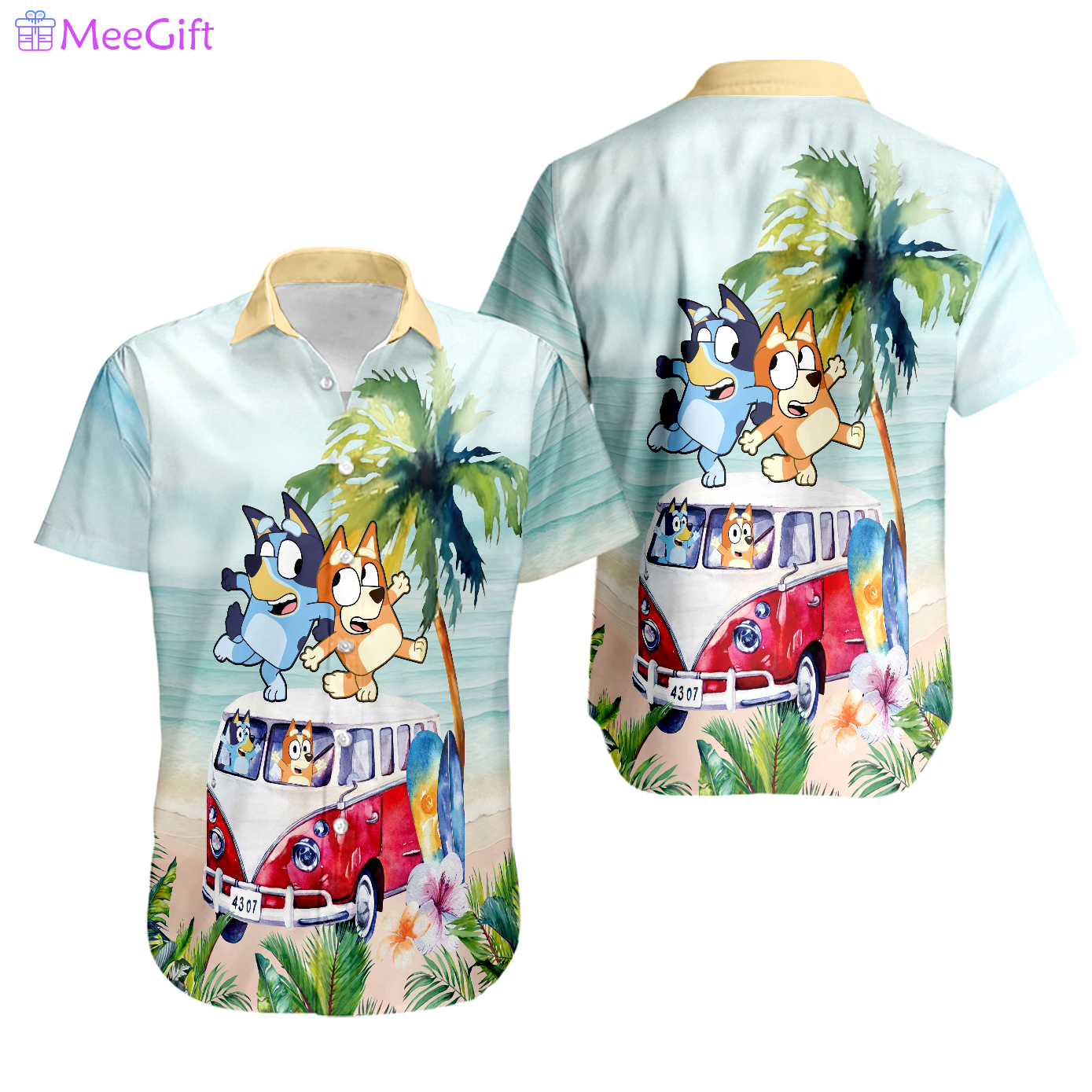 Mens tall hawaiian shirt stylish bluey bluey bingo tropical fun design Hawaii Shirt Shorts & Flip Flops