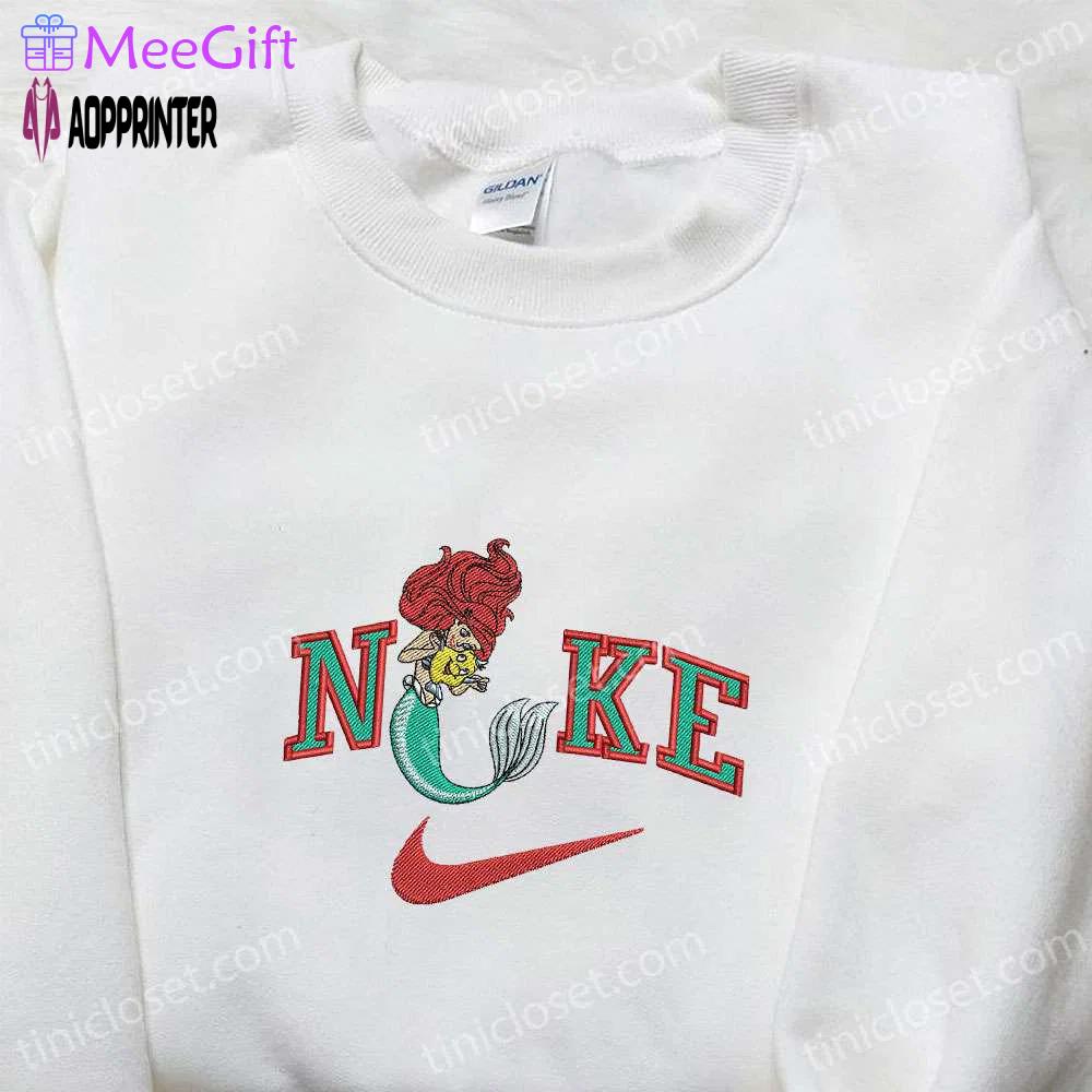 Mermaid ariel x nike cartoon hoodie: disney characters & nike inspired embroidered shirt Embroidered Shirt